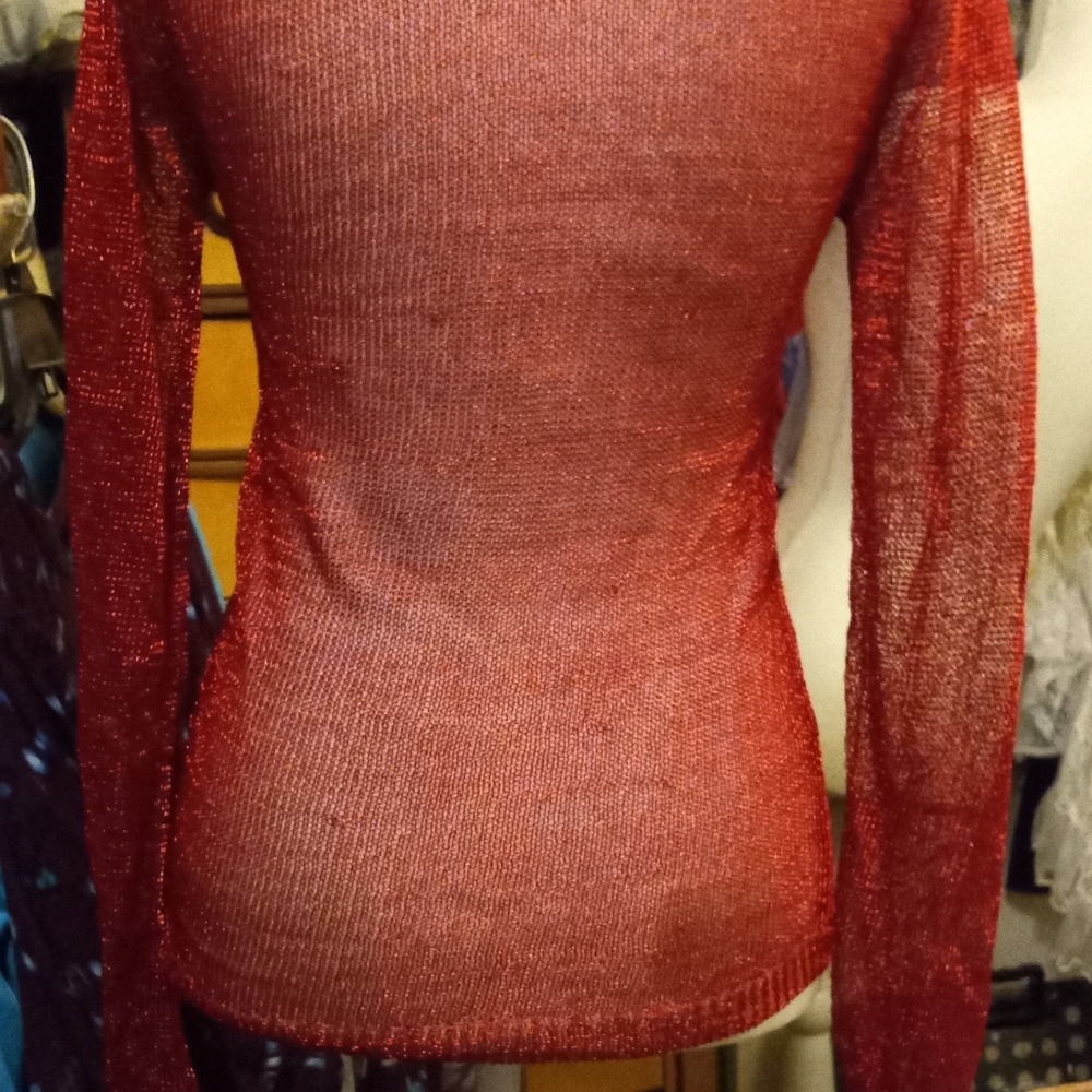 New,tag,red sheer glitter mesh metallic turtleneck l/s sweater top size medium. - Picture 14 of 14